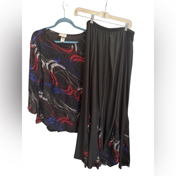 VINTAGE 2 PIECE SET PLUS SIZE KELLY LYNN Sparkly Black Red Blue Size 1X 4th July - Picture 16 of 16